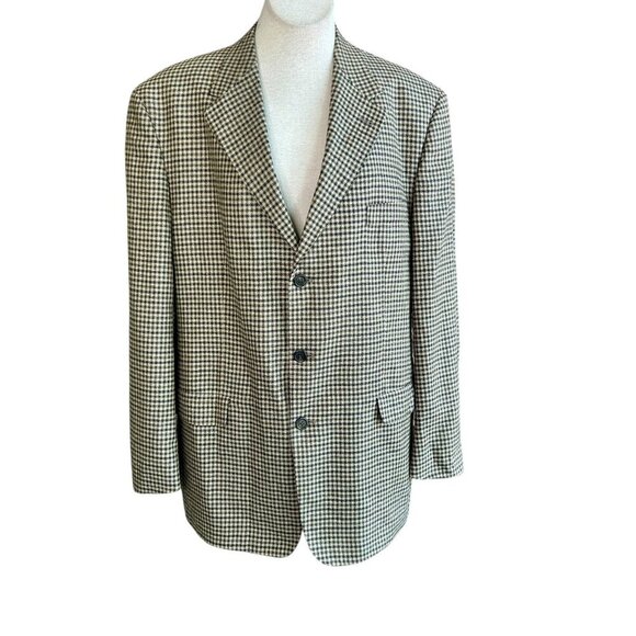Tommy Hilfiger Blue Brown Houndstooth Plaid 3 Button Sport Coat Blazer Size 44L - Picture 11 of 14